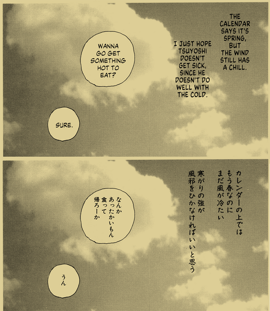 Lettering and Retouch sample for His Ankle by Nohara Kuro, published by Star Fruit Books in English.